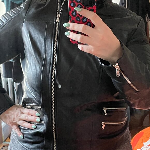 Real Italian leather black moto zip jacket size XL-XXL - Picture 9 of 11